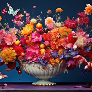 Fading Petals in the Sky Flowers and Butterflies