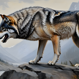 Timber wolf on rock 1
