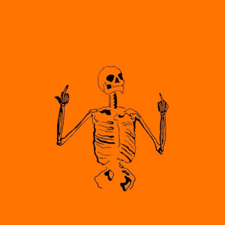 skeleton holding up middle finger