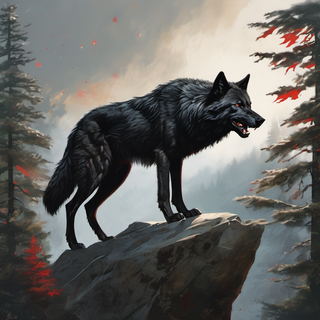 Black wolf on rock