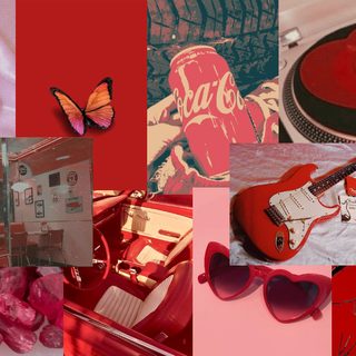 Cherry red Retro Collage Wallpaper