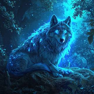 Ethereal Wolf in Mystical Forest