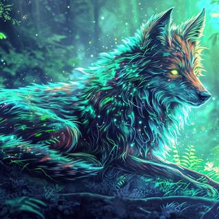 Ethereal Wolf in Mystical Forest