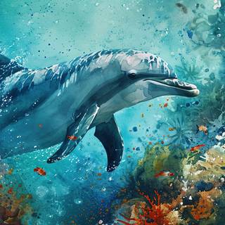 Playful Dolphin Watercolor