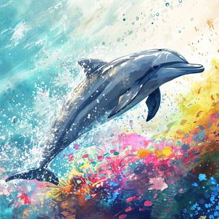 Playful Dolphin Watercolor