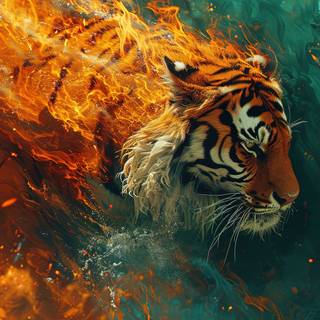 Flaming Tiger Stylized Art