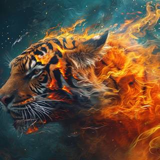 Flaming Tiger Stylized Art