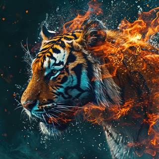 Flaming Tiger Stylized Art