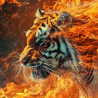 Flaming Tiger Stylized Art