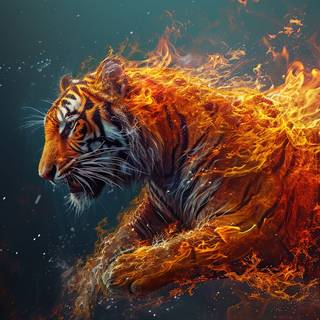 Flaming Tiger Stylized Art