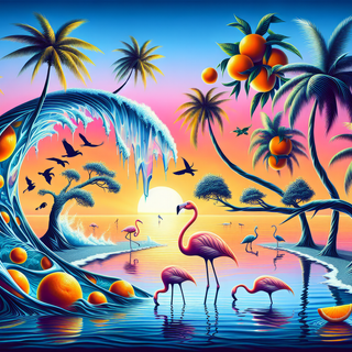 Flamingo and Palms by QuantumCurator