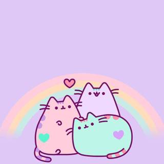 Pusheen and friends with a Rainbow