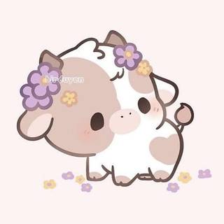 Cute Cow with Purple Flowers