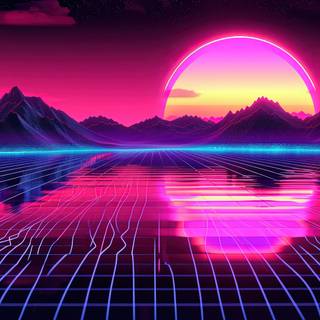 80s Synthwave Neon Grids