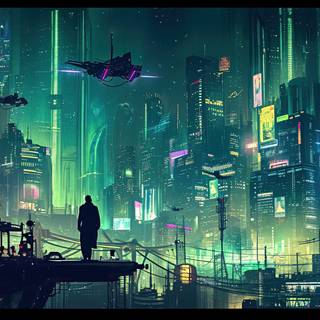 A Sprawling Futuristic Cityscape at Night
