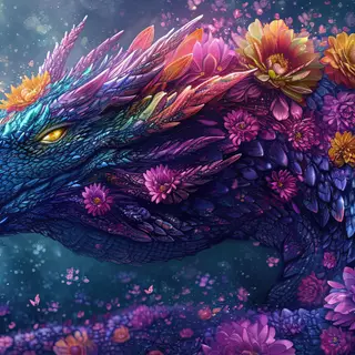 Colorful Dragon in Flowers