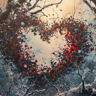 winter hanging heart paintings