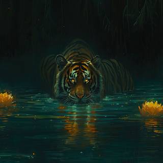 Tiger and Water Lilies