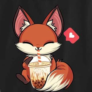 Cute Fox Drinking Bubble Tea