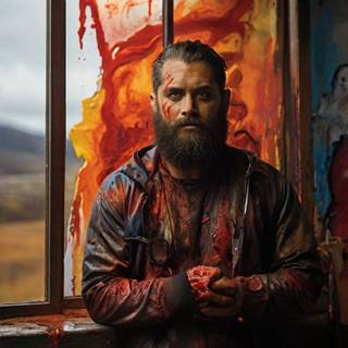 Bloody man and paintings