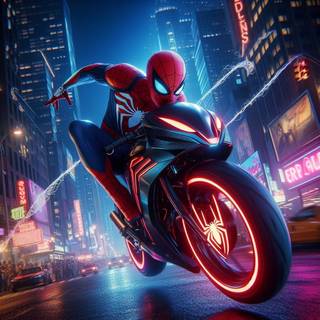 SPIDER MAN RIDING HIS SPIDER BIKE IN NEW YORK HD WALLPAPER