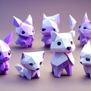 3D origami purple animals cute desktop wallpaper