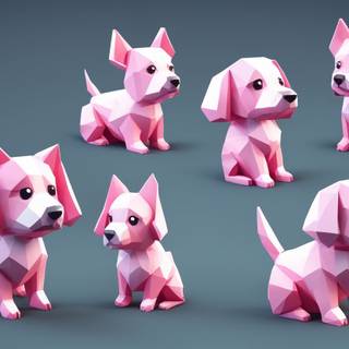 Pink 3D origami dogs cute desktop wallpaper 