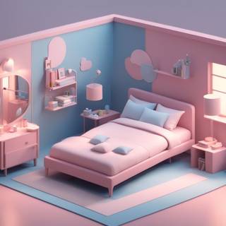 Mini bedroom cute blue pink desktop wallpaper cartoon