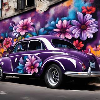 Graffiti art purple car flowers desktop HD