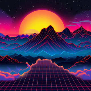 Retro Synthwave Mountain Sunset