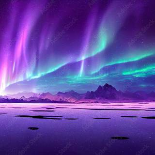 Beautiful Purple Northern Lights Landscape