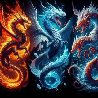  fire dragon , ice dragon, wind dragon, and lightning dragon , 