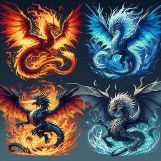  fire dragon , ice dragon, wind dragon, and lightning dragon , 