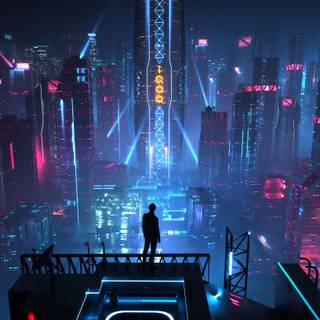 Digital art, men, city, futuristic, night, neon, science fiction 