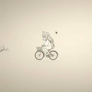 Bike riding, anime bike riding, simple.