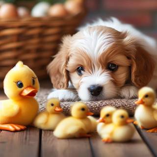 puppy and ducklings