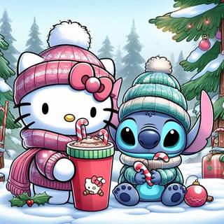 stitch with hello kitty how cute