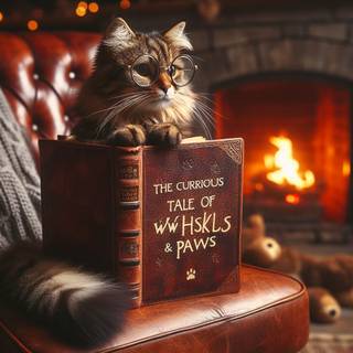cat reading  a book
