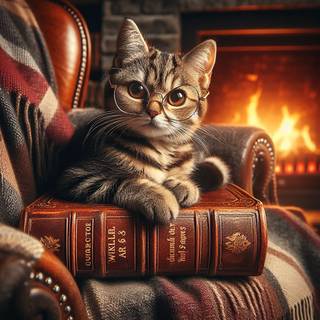 cat reading  a book