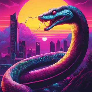 giant serpent destroying city