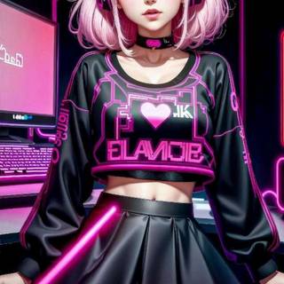Black and neon pink gamer girl wallpaper 