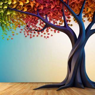 Colorful 3d tree with leaves on hanging