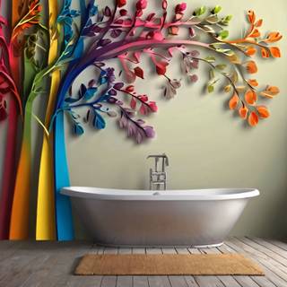 Colorful 3d tree with leaves on hanging