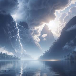 view of the river when lightning strikes