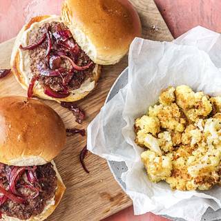 Burgers and baked cauliflower
