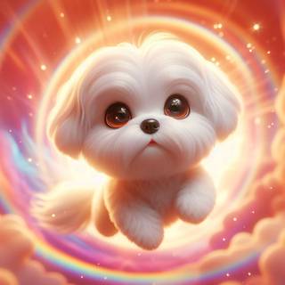 A maltese floating in a portal