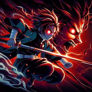 Tanjiro slaying a demon
