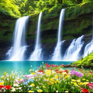 waterfall and flowers