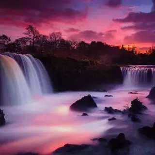 sunset waterfall