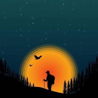 High Detailed Hiking Adventure: Mountain Range Sunset Mobile Phone Wallpaper